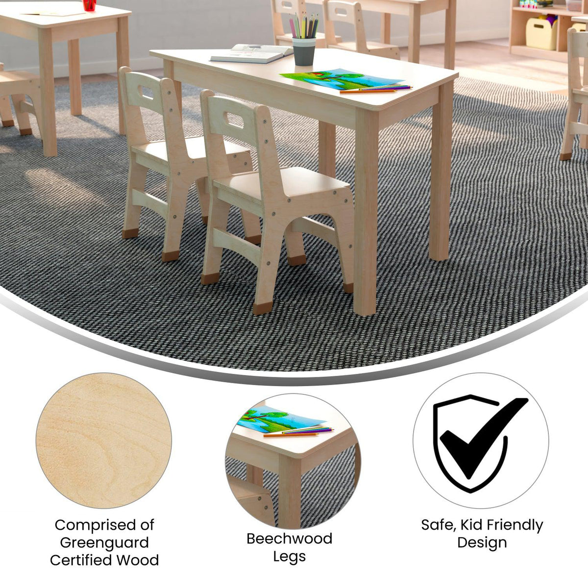 Bright Beginnings Commercial Grade Wooden Trapezoid Preschool Classroom Activity Table, 20.75"W x 47.25"D x 21"H, Beech
