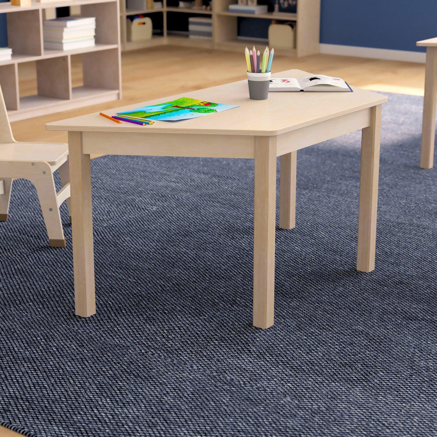 Bright Beginnings Commercial Grade Wooden Trapezoid Preschool Classroom Activity Table, 20.75"W x 47.25"D x 21"H, Beech