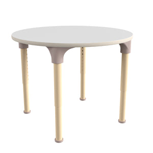 Bright Beginnings 33" Round Commercial Grade Wooden Adjustable Height Classroom Activity Table, 15"H - 23"H, Beech/White