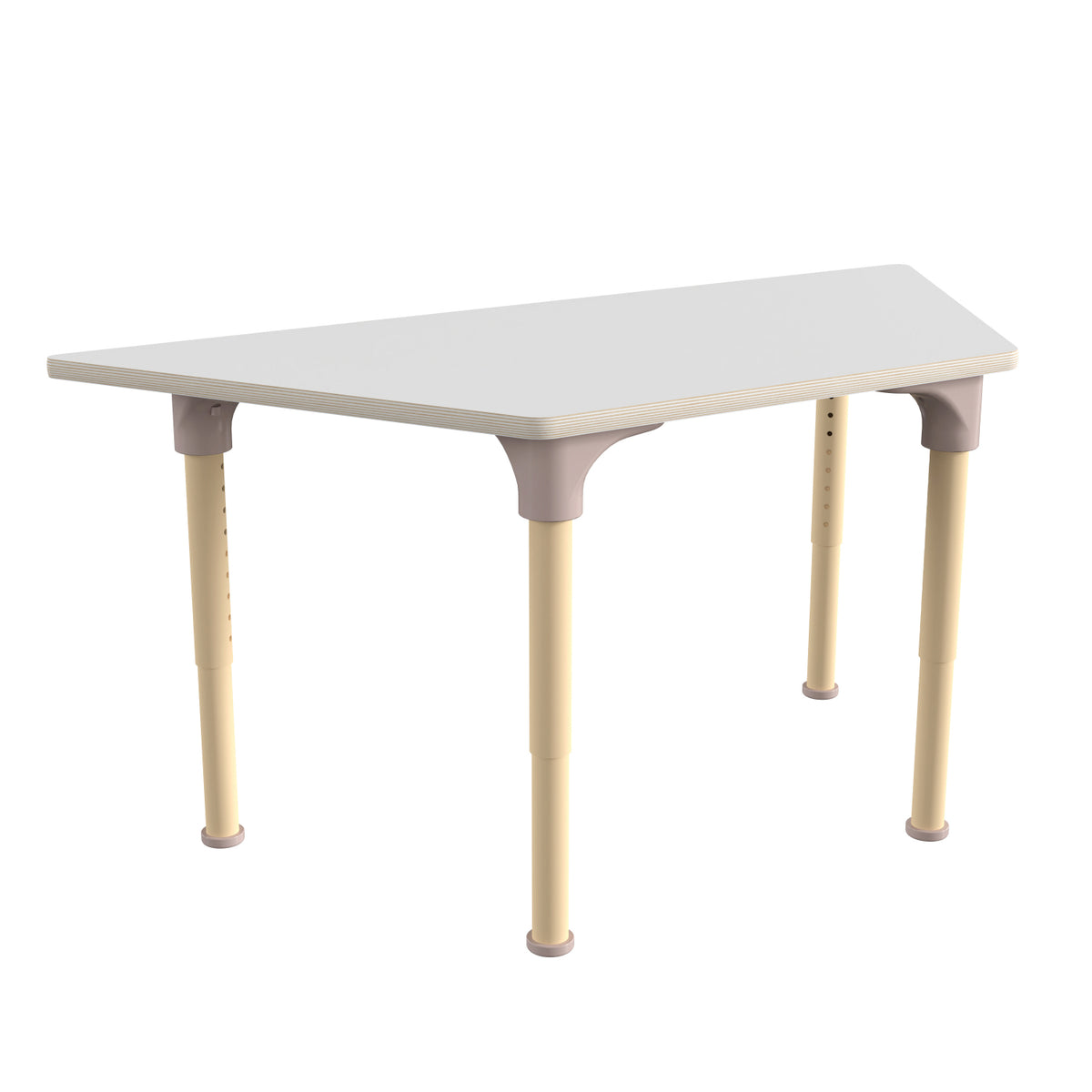 Bright Beginnings 47" Commercial Grade Wooden Trapezoid Adjustable Height Classroom Activity Table, 15"H - 23"H, Beech/White