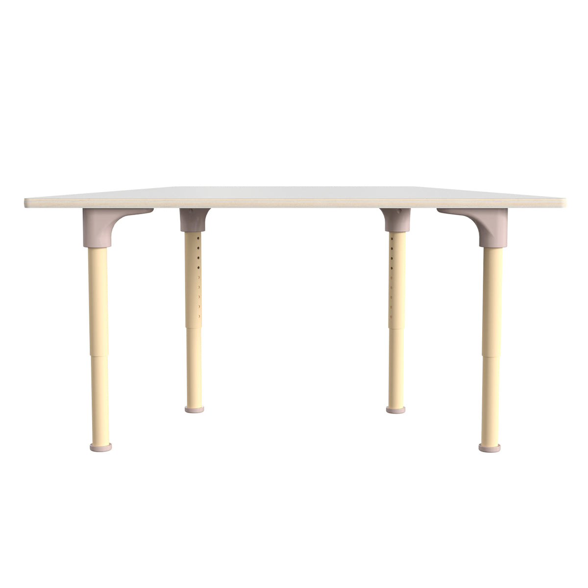 Bright Beginnings 47" Commercial Grade Wooden Trapezoid Adjustable Height Classroom Activity Table, 15"H - 23"H, Beech/White