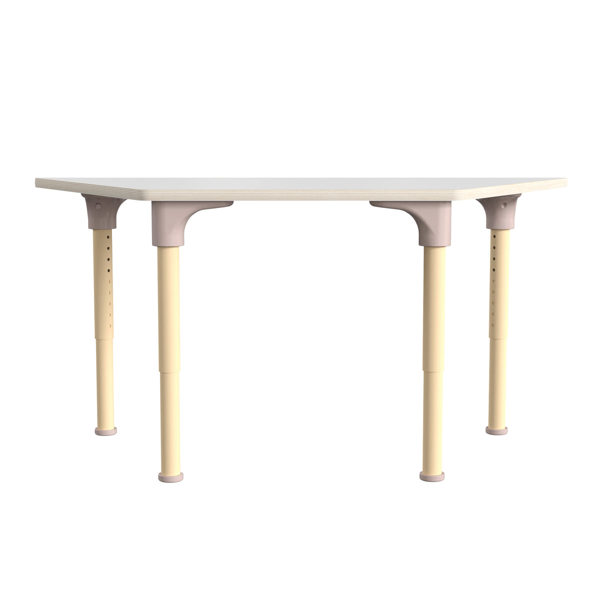 Bright Beginnings 47" Commercial Grade Wooden Trapezoid Adjustable Height Classroom Activity Table, 15"H - 23"H, Beech/White