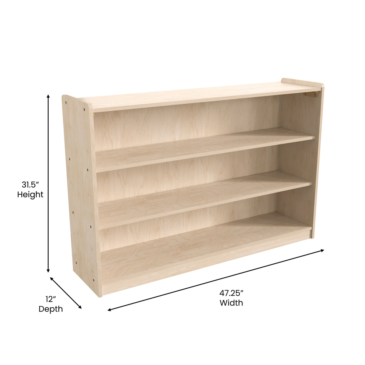 Bright Beginnings Commercial Grade Extra Wide 3 Shelf Wooden Classroom Open Storage Unit, Natural Finish