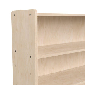 Bright Beginnings Commercial Grade Extra Wide 3 Shelf Wooden Classroom Open Storage Unit, Natural Finish