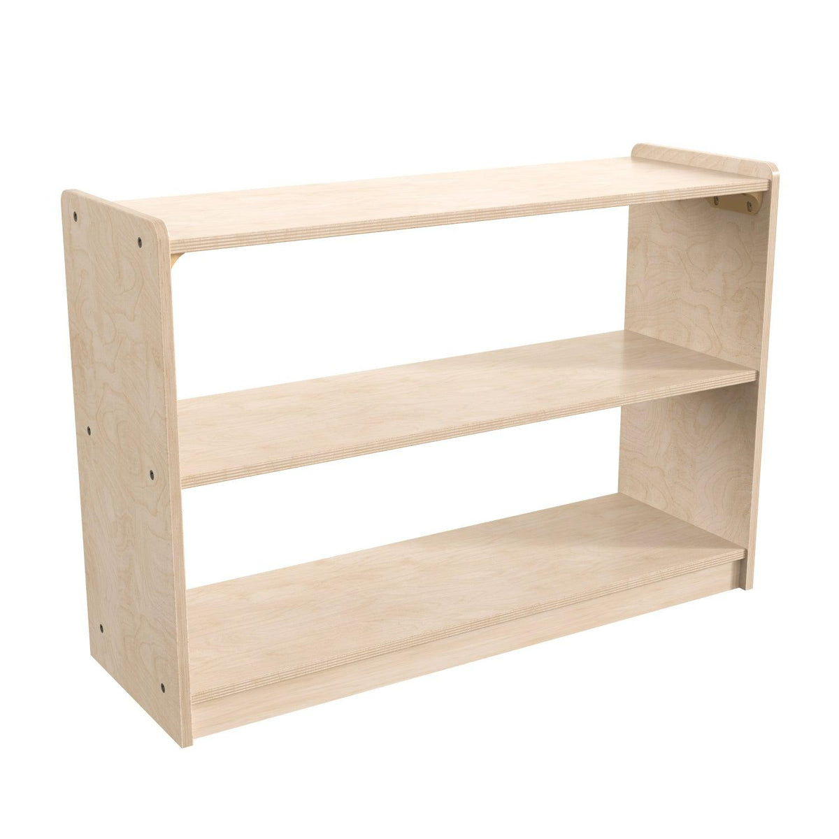 Bright Beginnings Commercial Grade Extra Wide 2 Shelf Wooden Classroom Open Storage Unit, Natural Finish