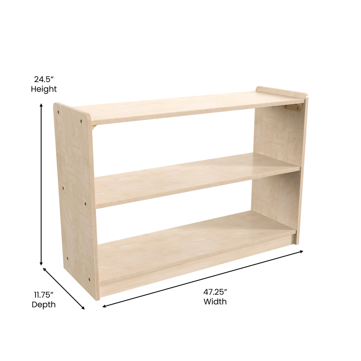 Bright Beginnings Commercial Grade Extra Wide 2 Shelf Wooden Classroom Open Storage Unit, Natural Finish