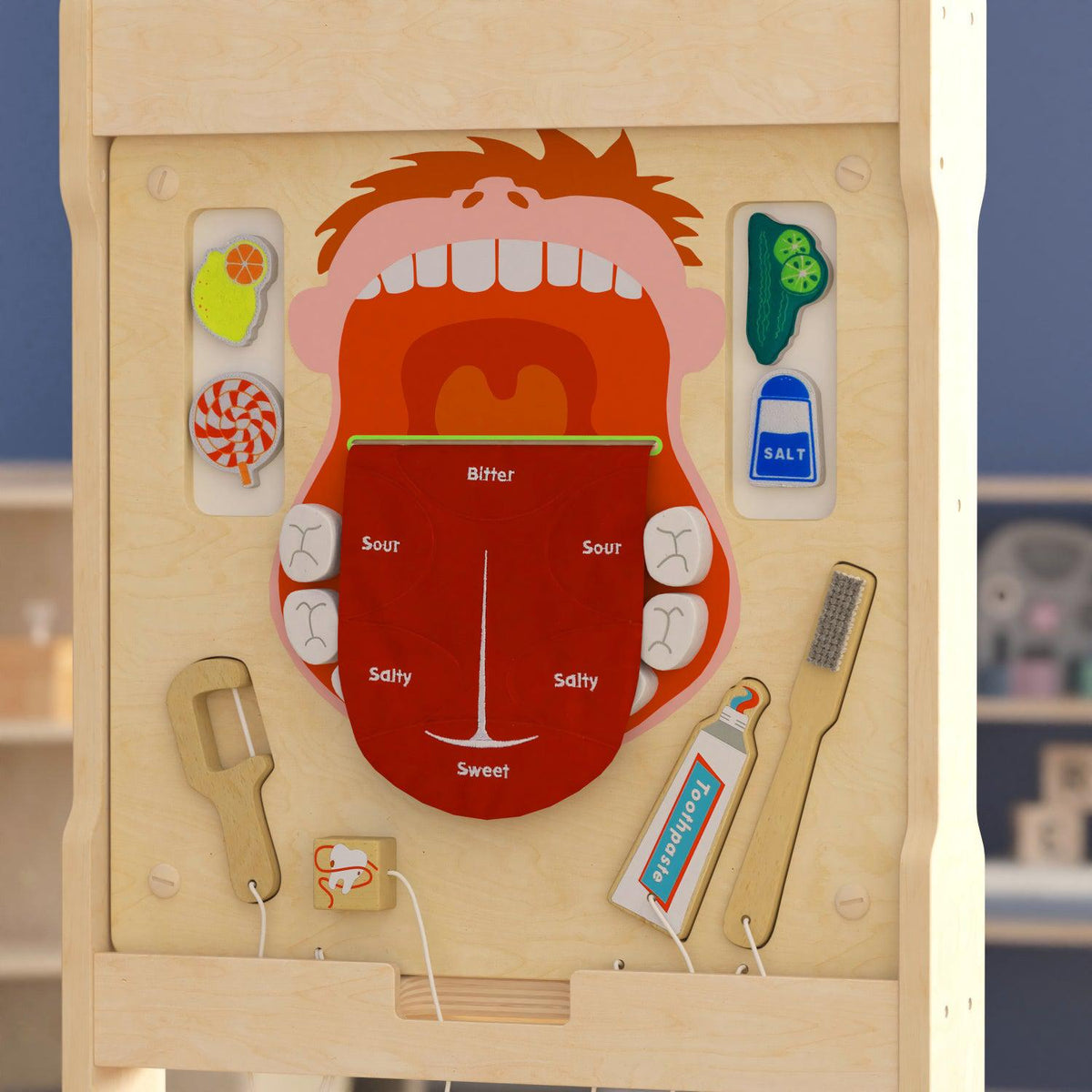 Bright Beginnings Commercial Grade STEAM Wall Activity Board with Natural Finish and Multicolor Accents, Dental Hygiene