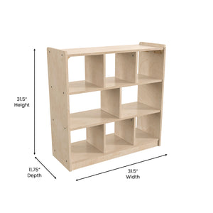 Bright Beginnings Commercial Grade 8 Section Modular Wooden Classroom Open Storage Unit, Natural Finish