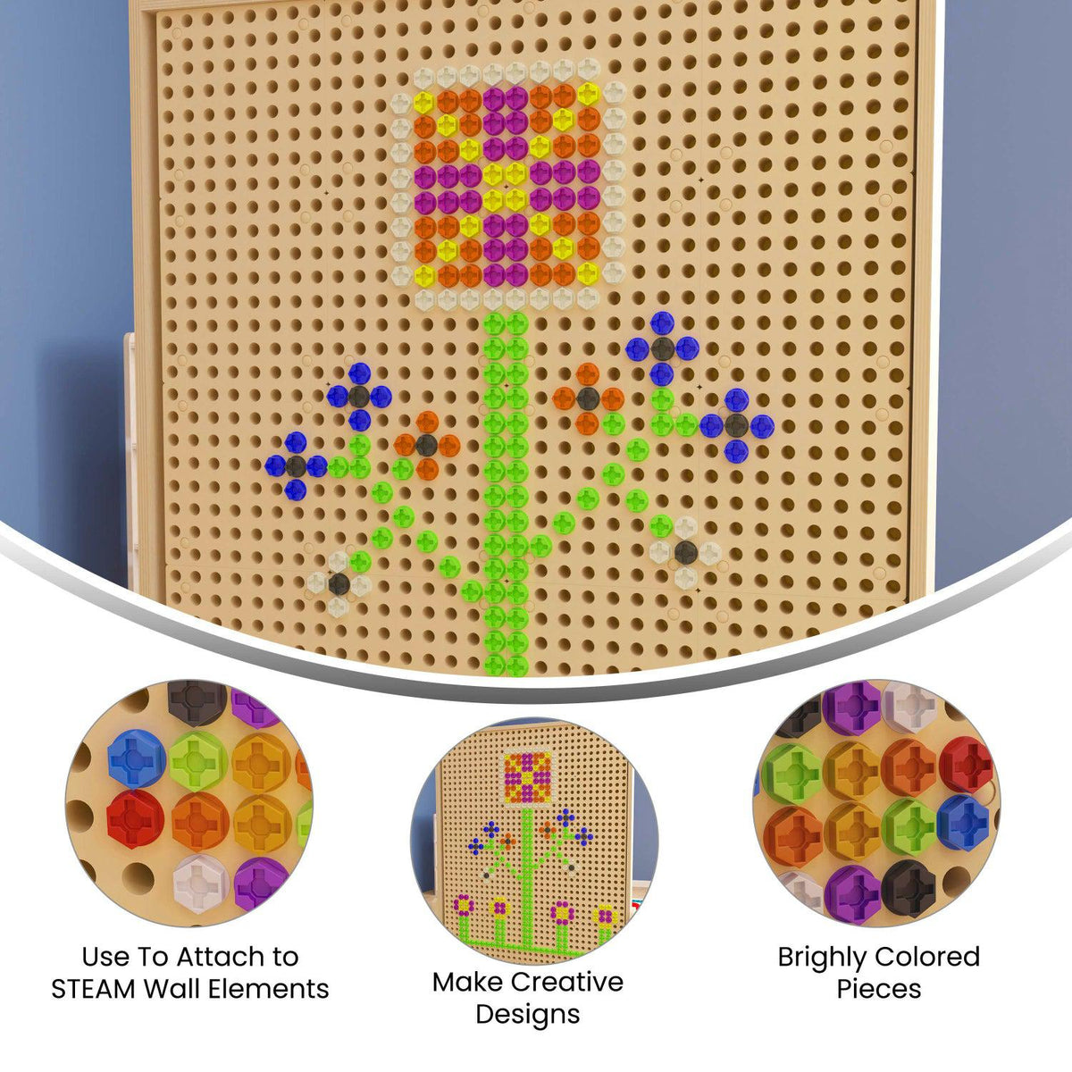 Bright Beginnings Commercial Grade Modular STEAM Wall 512 Piece Multicolor Screw Accessory Pack