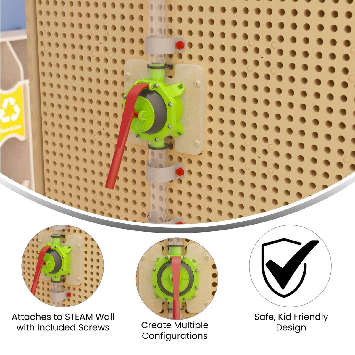 Bright Beginnings Commercial Grade 10 Piece Modular STEAM Wall STEAM Accessories, Pipe Builder, Hand Pump and Accessories