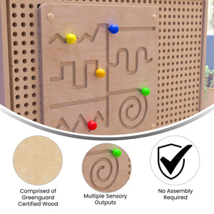 Bright Beginnings Commercial Grade STEAM Wall Activity Board with Natural Finish and Multicolor Accents, Maze Motor Skills