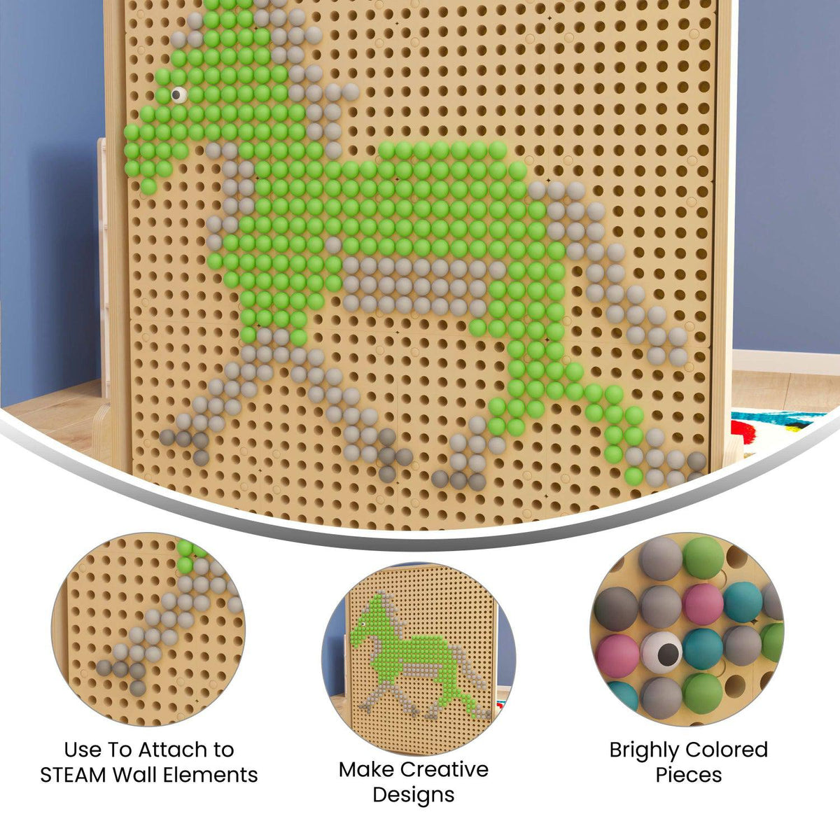 Bright Beginnings Commercial Grade 512 Piece Peg Accessory Pack for Modular STEAM Walls, Pastel