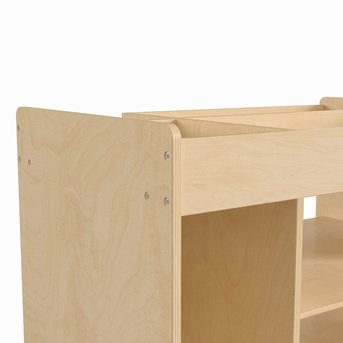 Bright Beginnings Commercial Grade Wooden Mobile Storage Cart with Space Saving Vertical and Horizontal Storage Compartments, Natural Finish
