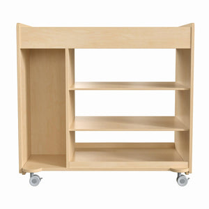 Bright Beginnings Commercial Grade Wooden Mobile Storage Cart with Space Saving Vertical and Horizontal Storage Compartments, Natural Finish