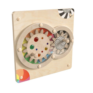 Bright Beginnings Commercial Grade STEAM Wall Activity Board with Natural Finish and Multicolor Accents, Turning Gears
