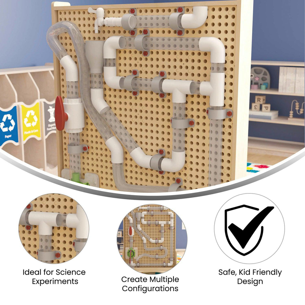 Bright Beginnings Commercial Grade 80 Piece Pipe Builder Set for Modular STEAM Wall Systems
