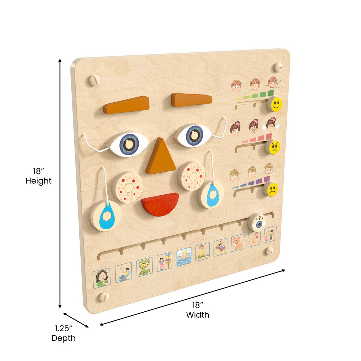 Bright Beginnings Commercial Grade STEAM Wall Activity Board with Natural Finish and Multicolor Accents, Feelings and Moods