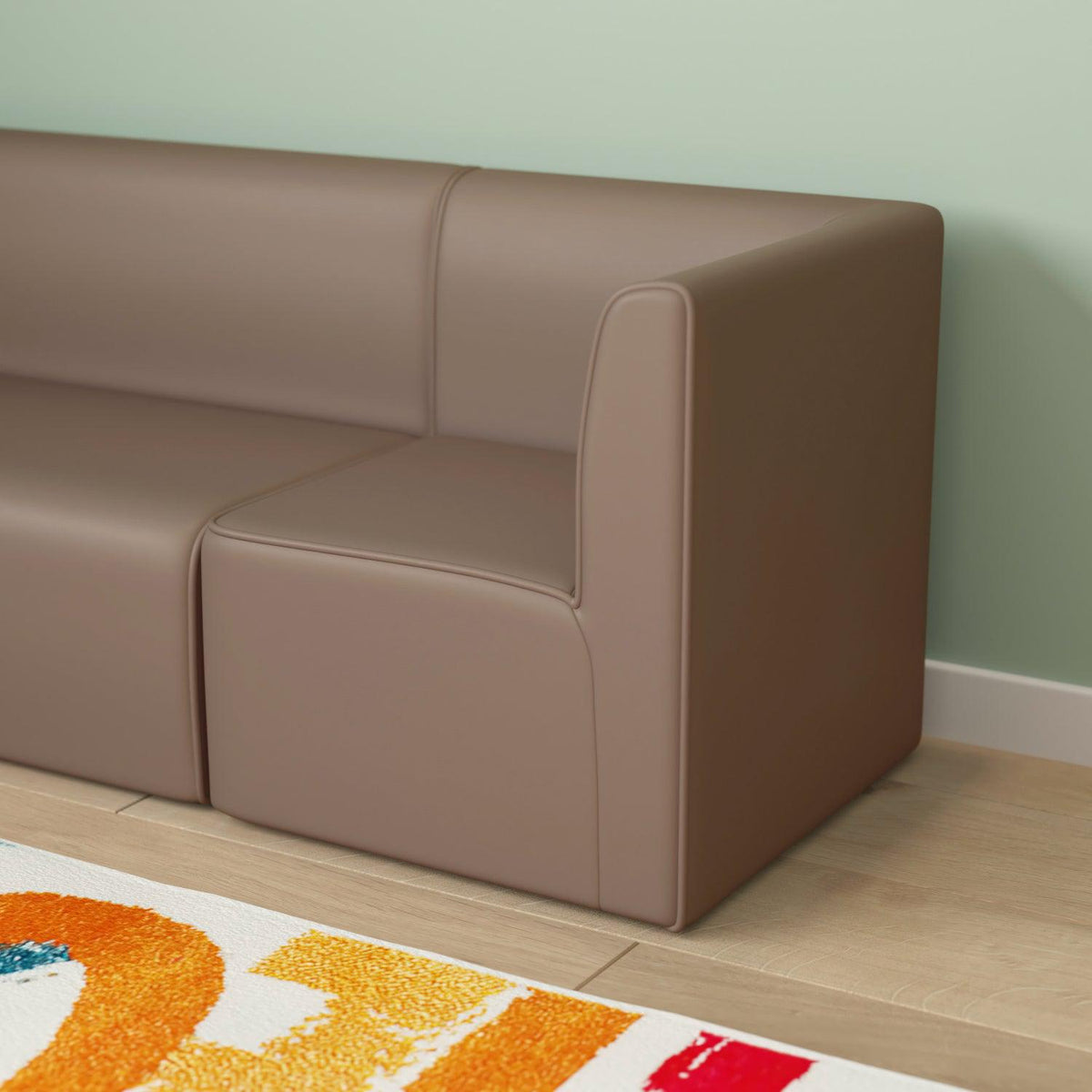 Bright Beginnings Commercial Grade Modular Classroom Soft Seating, 1-Seater Corner Chair, Neutral Vinyl