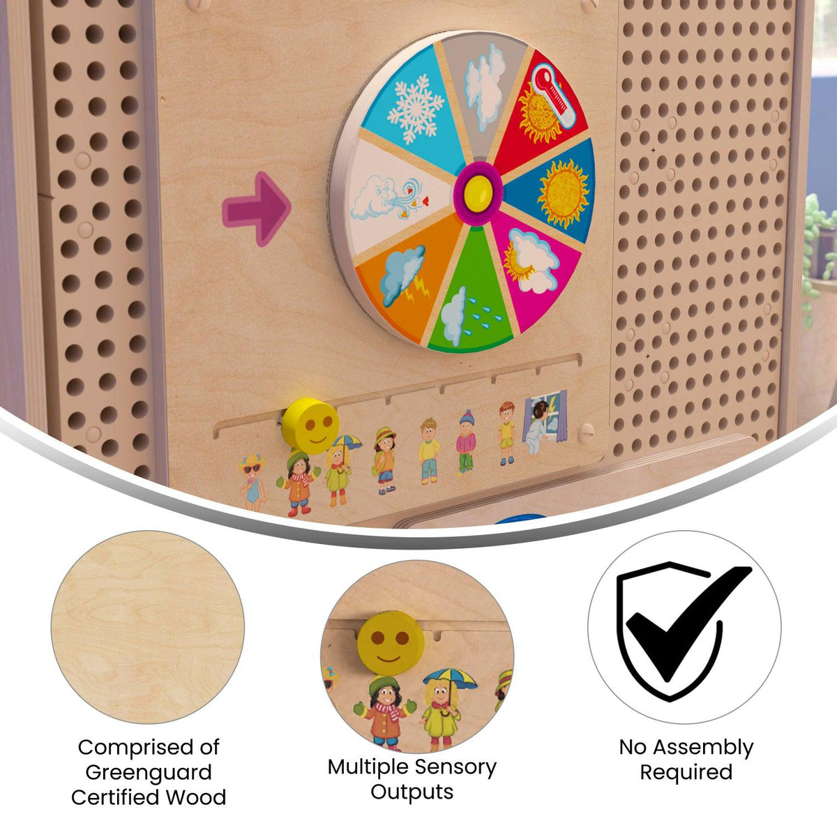 Bright Beginnings Commercial Grade STEAM Wall Activity Board with Natural Finish and Multicolor Accents, Weather