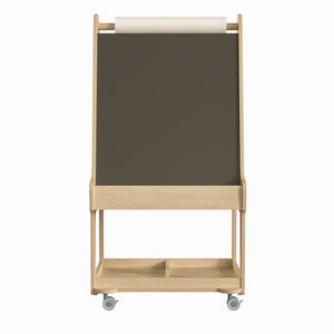 Bright Beginnings Commercial Grade Wooden Mobile Dual Sided 2 Person Art Station with Bottom Shelf Storage, Natural Finish