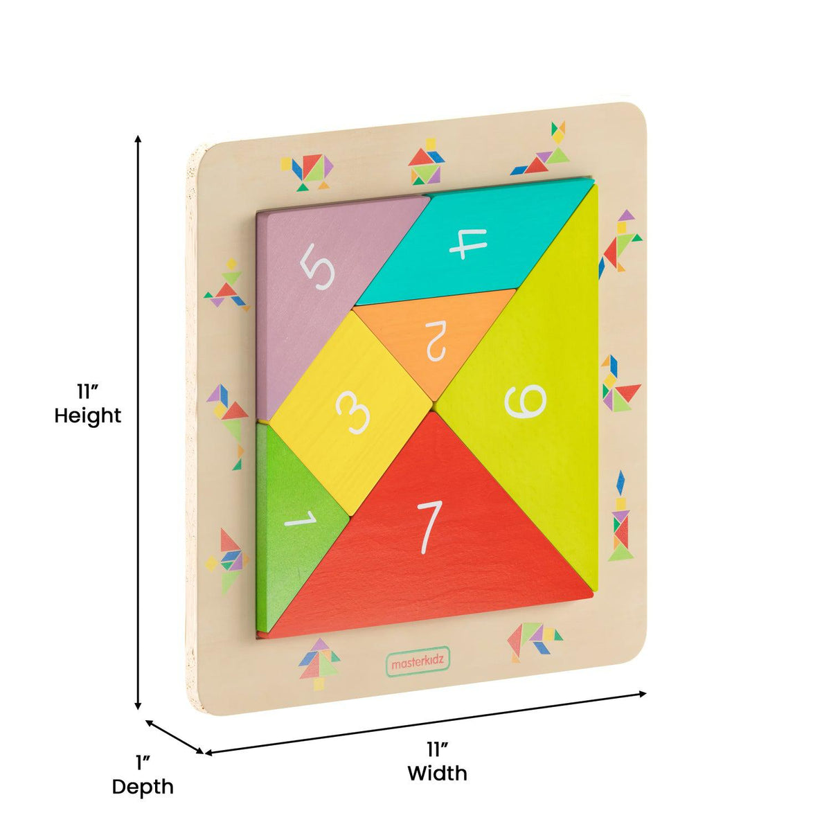 Bright Beginnings Commercial Grade Natural Birch Plywood STEM Tangram Shape Building Learning Board with Colorful Elements