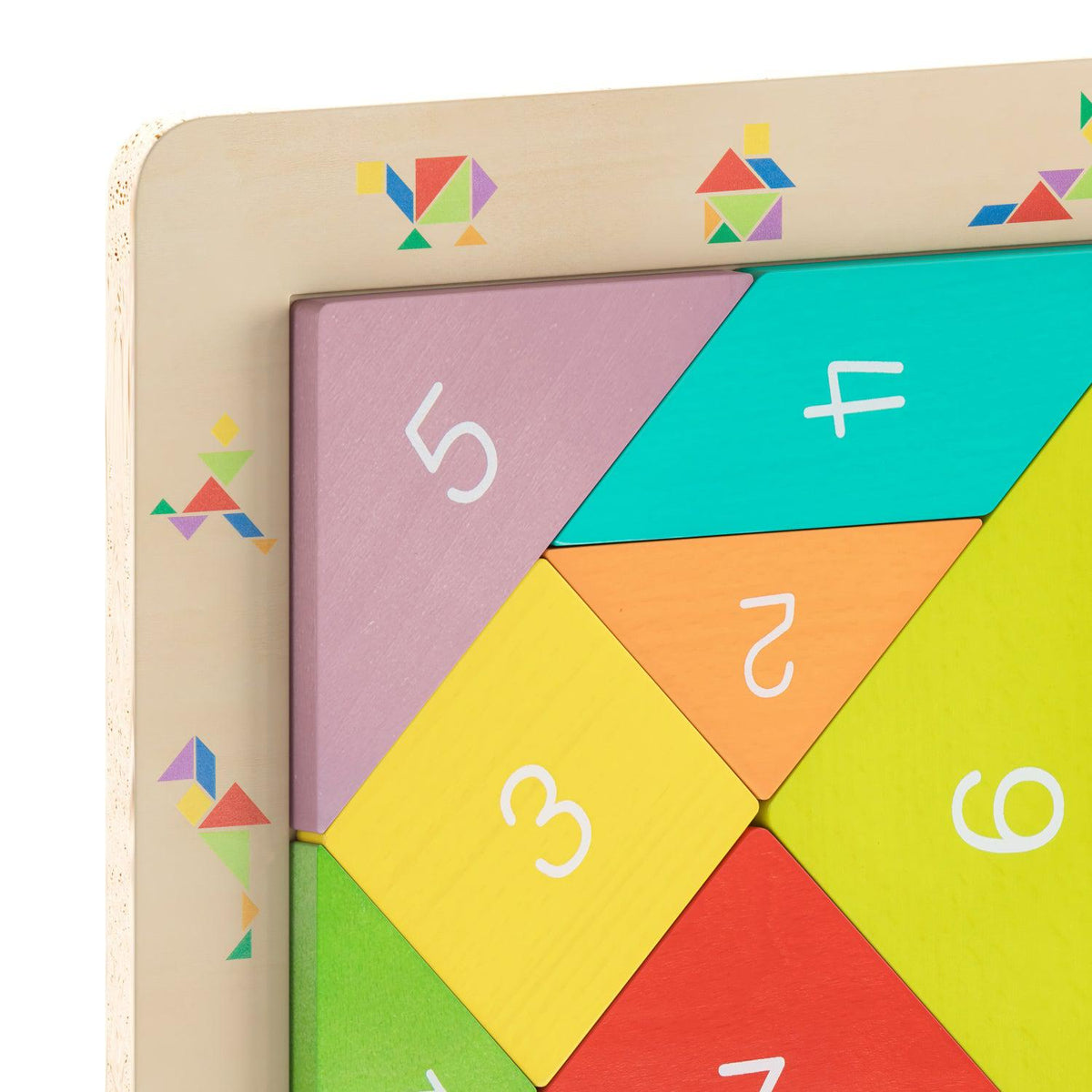 Bright Beginnings Commercial Grade Natural Birch Plywood STEM Tangram Shape Building Learning Board with Colorful Elements