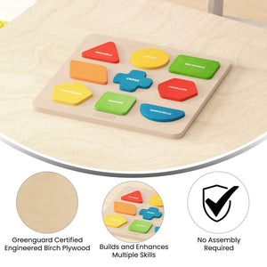 Bright Beginnings Commercial Grade Birch Plywood STEM Sorting Shapes and Colors Puzzle Board, Natural/Multicolor
