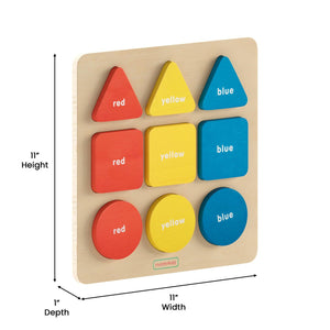Bright Beginnings Commercial Grade Birch Plywood STEM Basic Shapes and Colors Puzzle Board, Natural/Multicolor