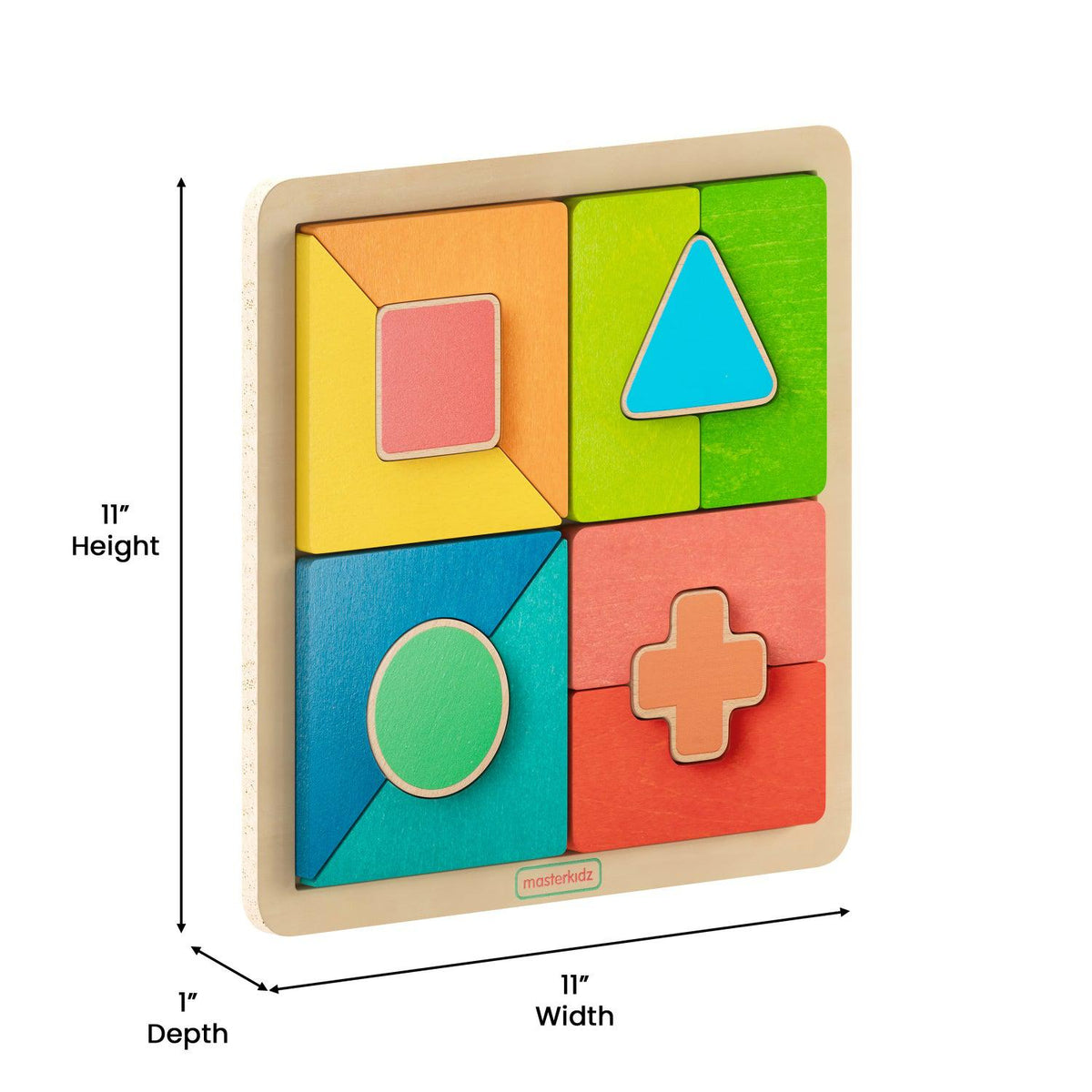 Bright Beginnings Commercial Grade Birch Plywood STEM Geometric Shape Building Puzzle Board, Natural/Multicolor