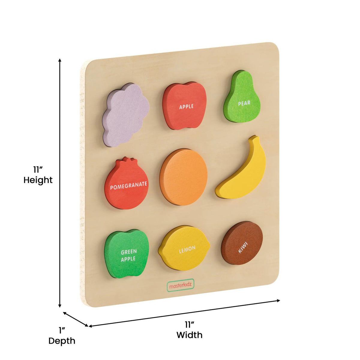 Bright Beginnings Commercial Grade Birch Plywood STEM Fruit Shapes Puzzle Board, Natural/Multicolor