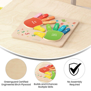 Bright Beginnings Commercial Grade Birch Plywood STEM Hand Counting Learning Puzzle Board, Natural/Multicolor