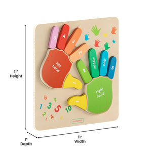 Bright Beginnings Commercial Grade Birch Plywood STEM Hand Counting Learning Puzzle Board, Natural/Multicolor