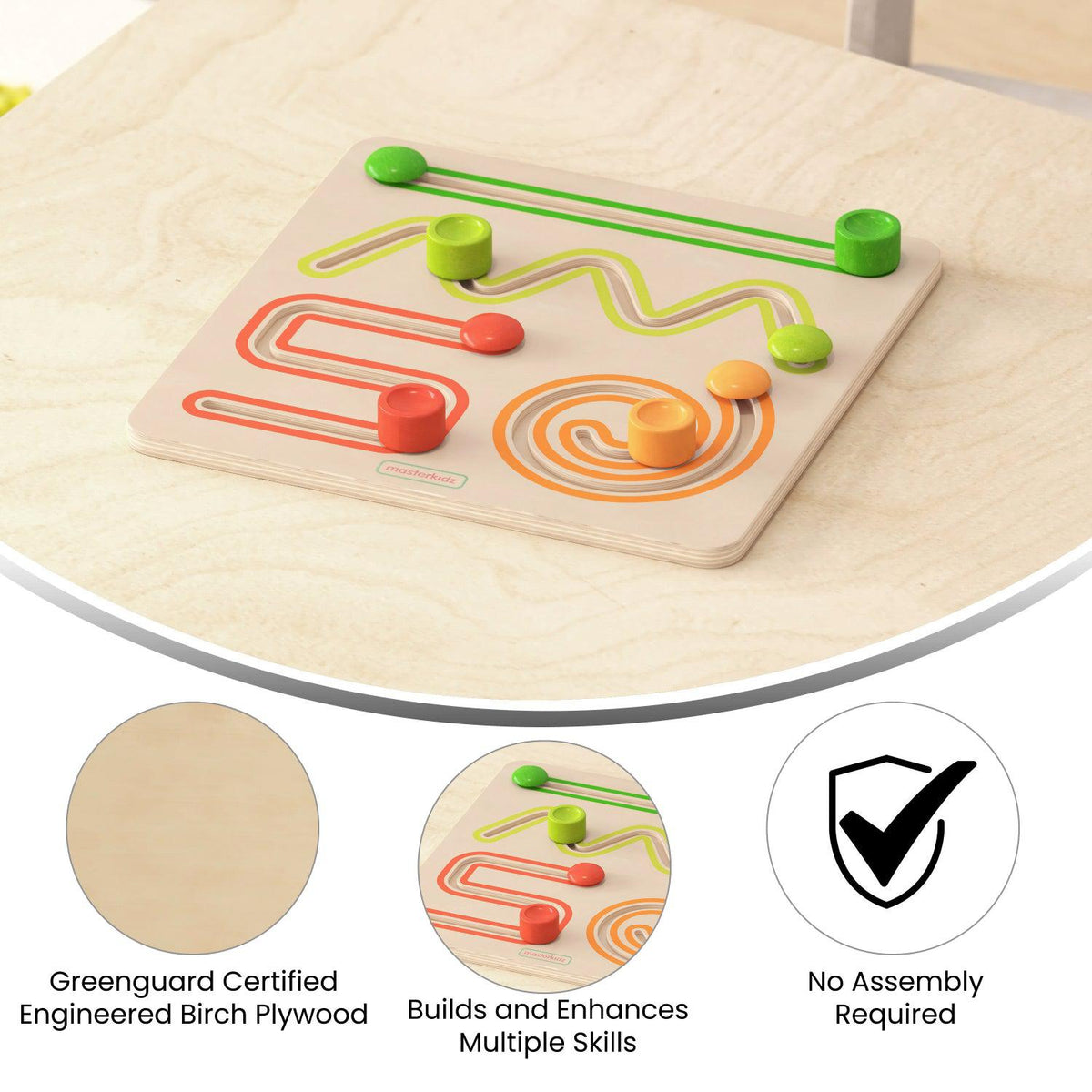 Bright Beginnings Commercial Grade STEM Sliding Shapes Learning Board, Natural/Multicolor