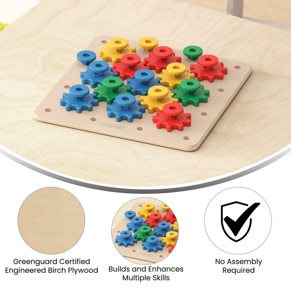 Bright Beginnings Commercial Grade Birch Plywood STEM Gear Building Busy Board, Natural/Multicolor