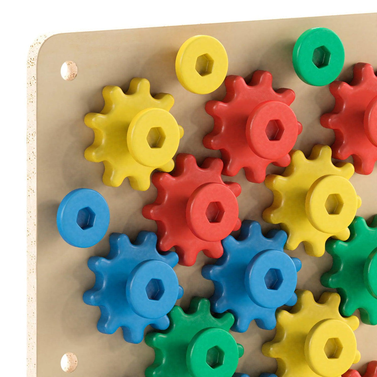 Bright Beginnings Commercial Grade Birch Plywood STEM Gear Building Busy Board, Natural/Multicolor