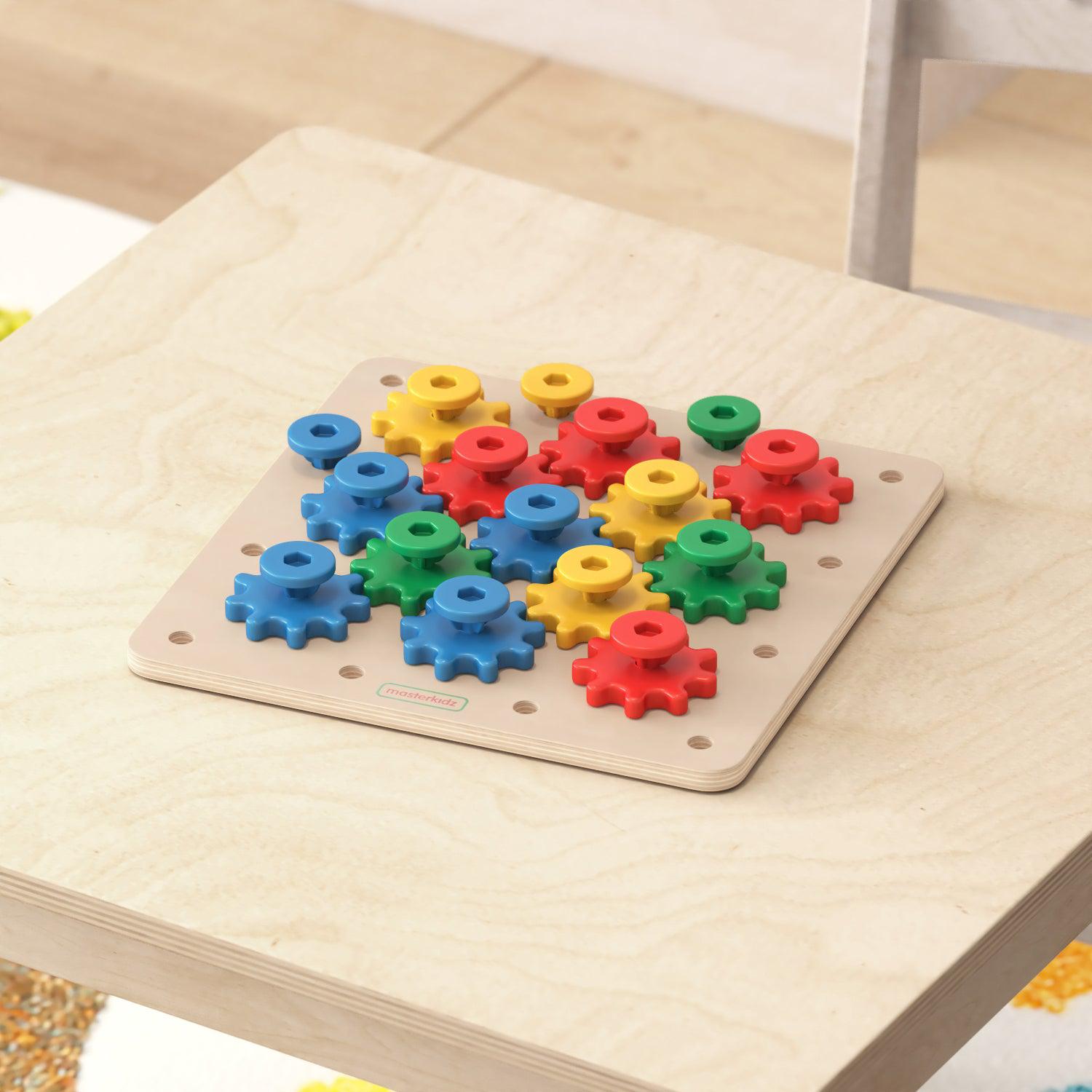 Bright Beginnings Commercial Grade Birch Plywood STEM Gear Building Busy Board, Natural/Multicolor
