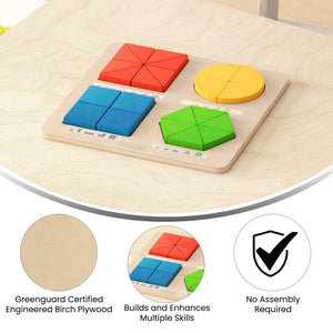 Bright Beginnings Commercial Grade Natural Birch Plywood STEM Geometric Shape Building Puzzle Board with Colorful Elements