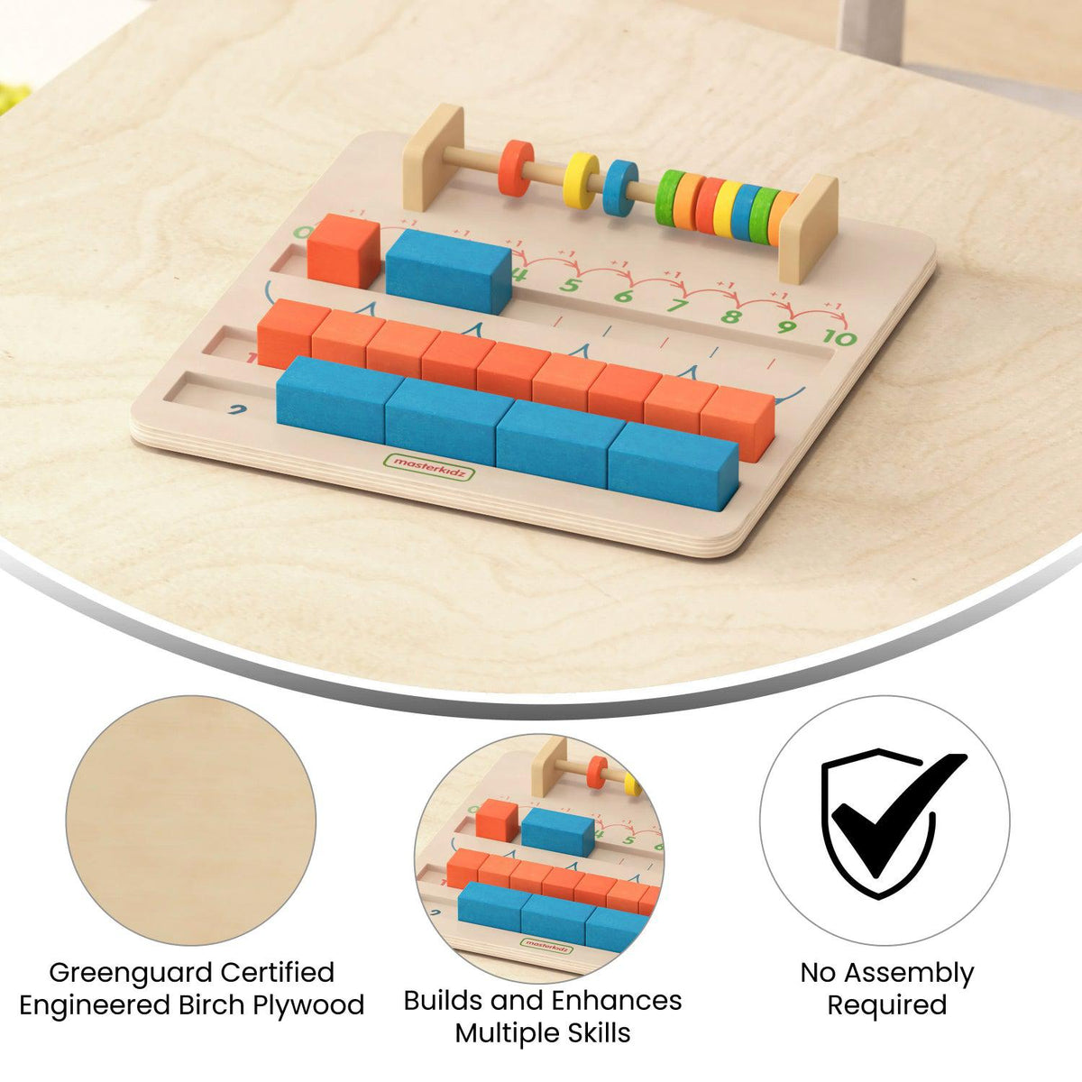 Bright Beginnings Commercial Grade STEM Number Counting Learning Board in Natural Finish with Multicolor Accents