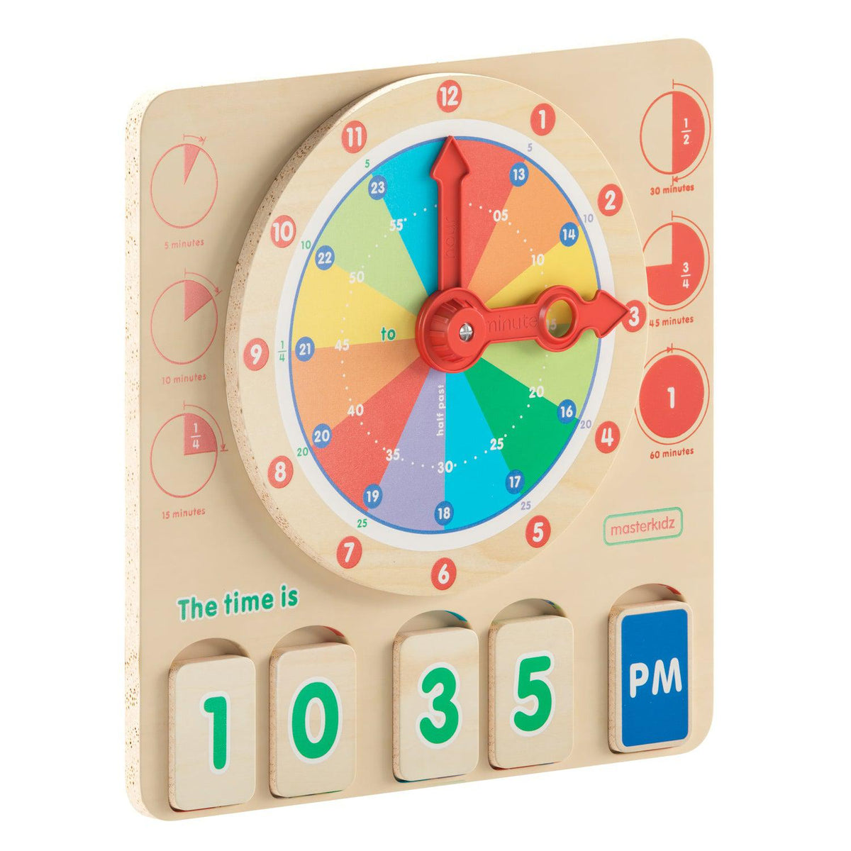 Bright Beginnings Commercial Grade STEM Telling Time Learning Board with Digital and Analog Readings, Natural Finish with Multicolor Accents