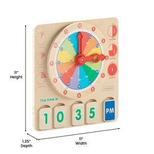 Bright Beginnings Commercial Grade STEM Telling Time Learning Board with Digital and Analog Readings, Natural Finish with Multicolor Accents