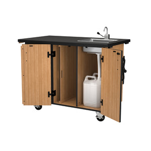 MSC Series Mobile Science Cart with External Drawers and Pegboard, Chem-Res Top and Sink