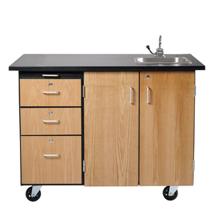 MSC Series Mobile Science Cart with External Drawers and Pegboard, Chem-Res Top and Sink