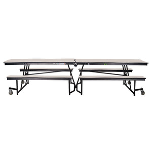 Mobile Cafeteria Table with Benches, 10' Swerve, Particleboard Core, Vinyl T-Mold Edge, Textured Black Frame