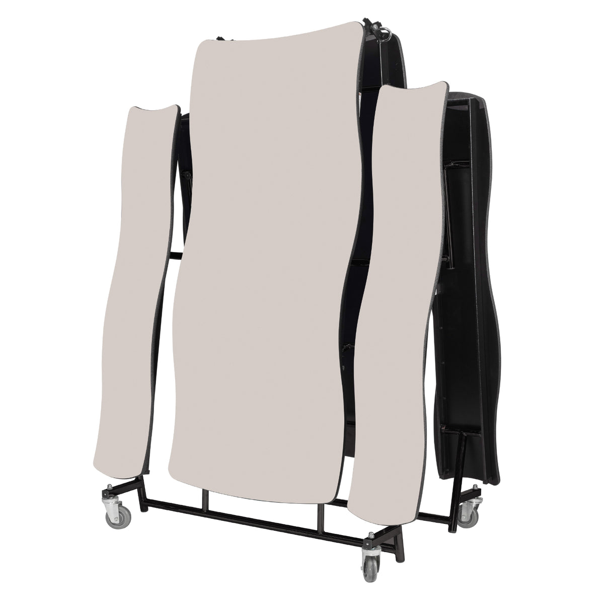 Mobile Cafeteria Table with Benches, 10' Swerve, Particleboard Core, Vinyl T-Mold Edge, Textured Black Frame