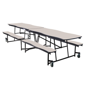 Mobile Cafeteria Table with Benches, 10' Swerve, Plywood Core, Vinyl T-Mold Edge, Textured Black Frame