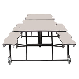 Mobile Cafeteria Table with Benches, 10' Swerve, Plywood Core, Vinyl T-Mold Edge, Textured Black Frame