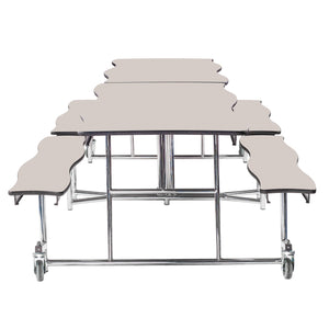Mobile Cafeteria Table with Benches, 12' Swerve, MDF Core, Black ProtectEdge, Chrome Frame