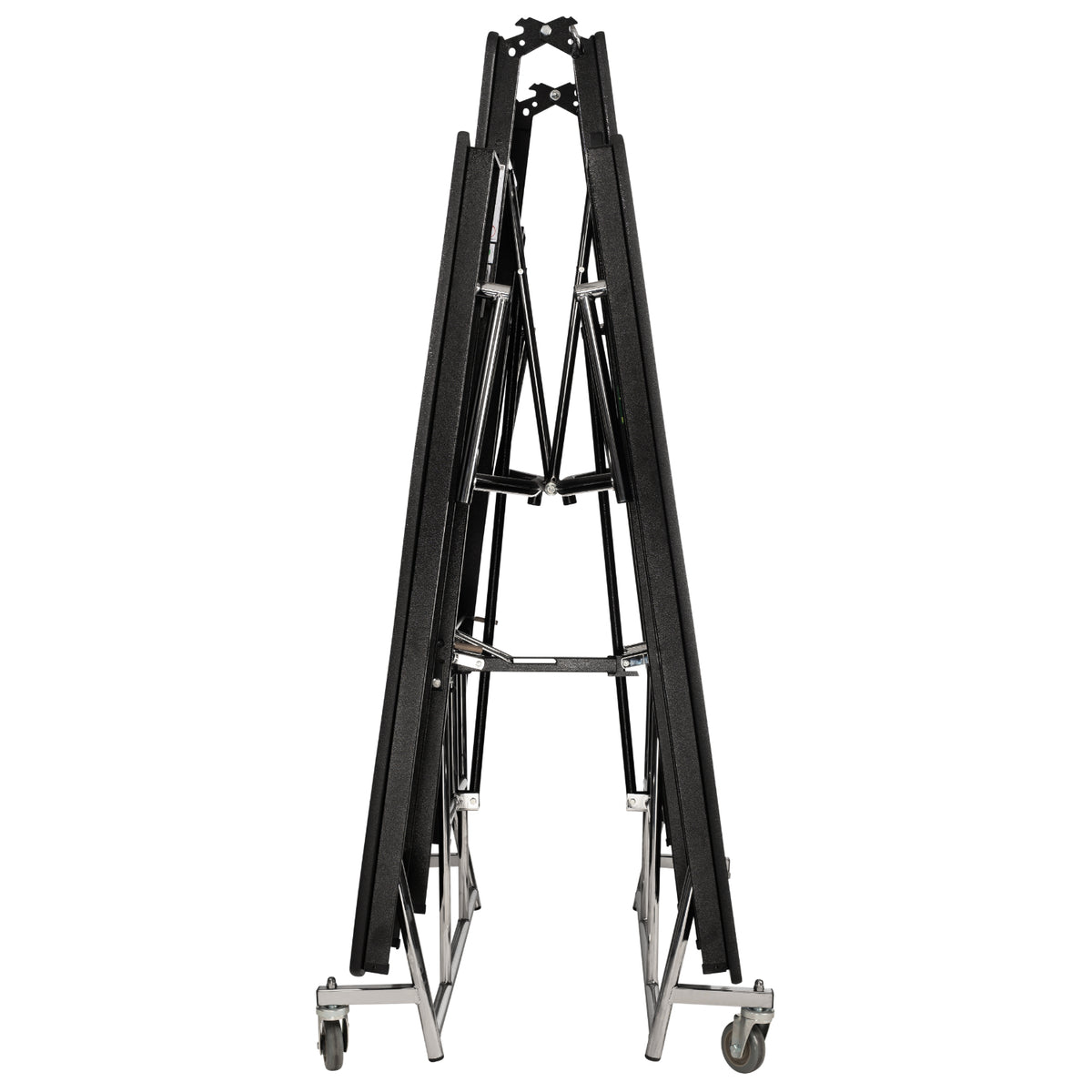 Mobile Cafeteria Table with Benches, 12' Swerve, MDF Core, Black ProtectEdge, Chrome Frame