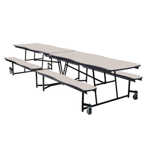 Mobile Cafeteria Table with Benches, 12' Swerve, Particleboard Core, Vinyl T-Mold Edge, Textured Black Frame