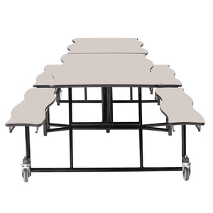 Mobile Cafeteria Table with Benches, 12' Swerve, Particleboard Core, Vinyl T-Mold Edge, Textured Black Frame